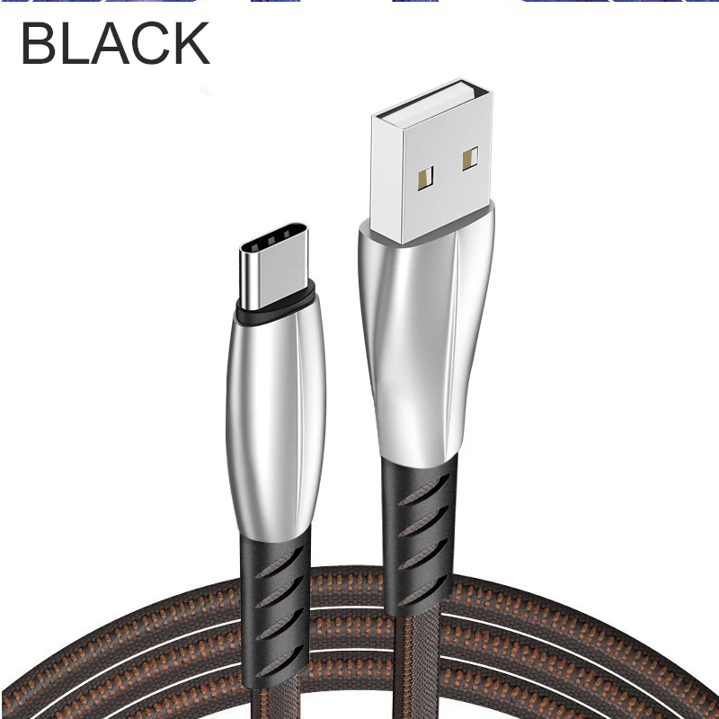 3а 1 м 2 м type-C Micro USB кабель из цинкового сплава плоский ультра прочный кабель передачи данных для samsung Xiaomi huawei Microusb шнур - Цвет: Black