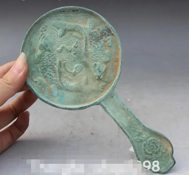 

17CM Chinese Bronze Antique Two Fish Fishes Animal Flower Copper Mirror Mirrors