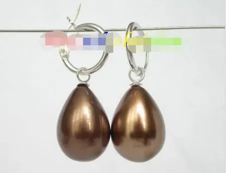

FREE SHIPPING HOT sell new Style >>>> AAA Dangle 15*20mm drip coffee sea shell pearls earring 925 silver Loop j8507