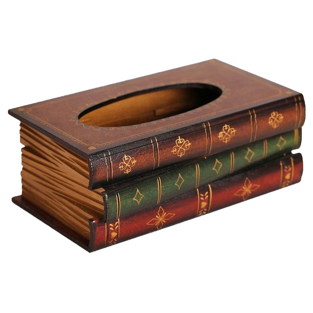 

PQZATX Retro Style Book Shape Tissue BoxMin Tissue Box Luxurious Box Europe Retangle Napkin Paper Holder Ring Tissue Storage Box