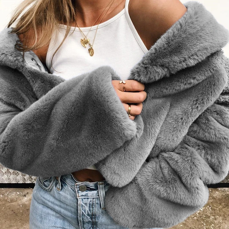 

Rapcopter Winter Women Jacket Fleece Loose Outerwear Jackets Turn-down Collar Warm Jackets Fashion Pop Wool Coat Zipper Jacket