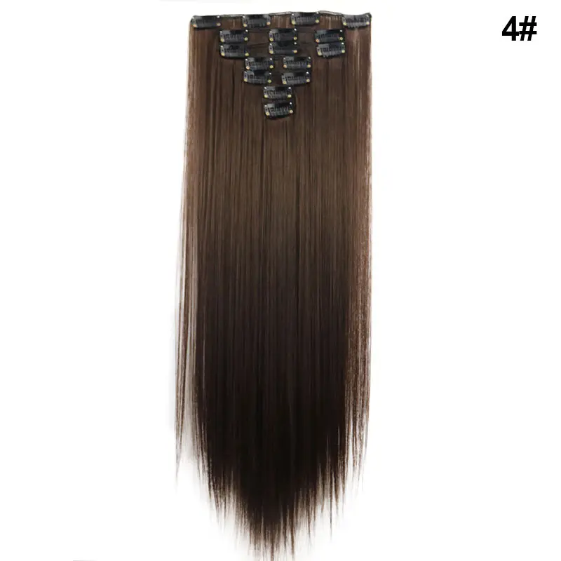 7 шт./компл. натуральный парик, заколки, заколки для волос, трессы, заколки, прямые Длинные Синтетические волосы 16 на клипсах для наращивания на всю голову, накладные волосы аксессуары 998