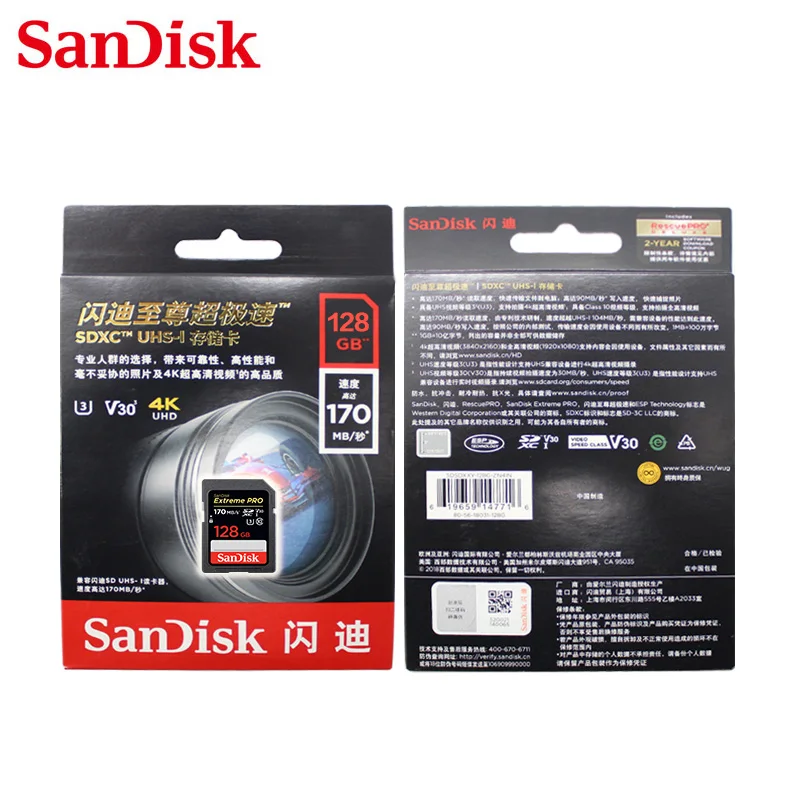 Карта памяти SanDisk Extreme Pro SDHC SDXC SD карта 95 МБ/с./с 32 Гб 64 Гб 128 Гб класс 10 C10 U3 V30 UHS-I 4K для камеры