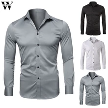 Womail мужская летняя рубашка Новая модная деловая официальная рубашка с длинным рукавом Однотонная рубашка на пуговицах Повседневная рубашка высокого качества M527
