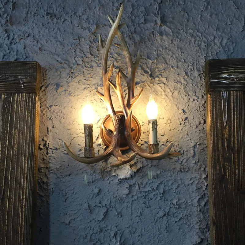 Арт Деко Ретро настенный светильник американский кантри настенный светильник Смола оленьи рога абажур украшение бра