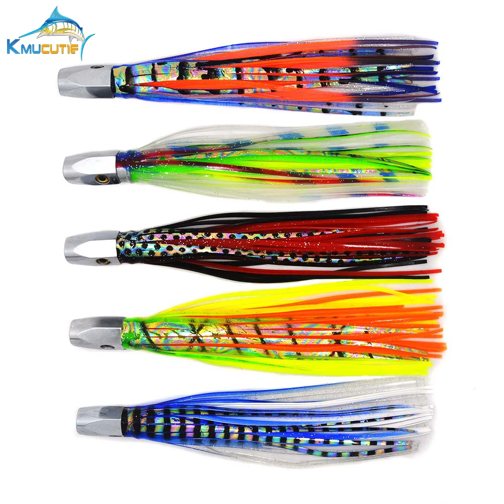 

HOT 10 pcs Random mixed color Big Game Tournament 8 Inch 90g stainless steel Head and Skirt Trolling Marlin Lures free shipping