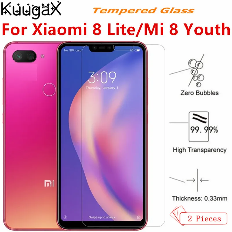 

2PCS Tempered GLASS For Xiaomi 8 Lite Global Version mi 8 Youth 8X Smartphone Snapdragon 660 Super Screen Protective 9H on Film