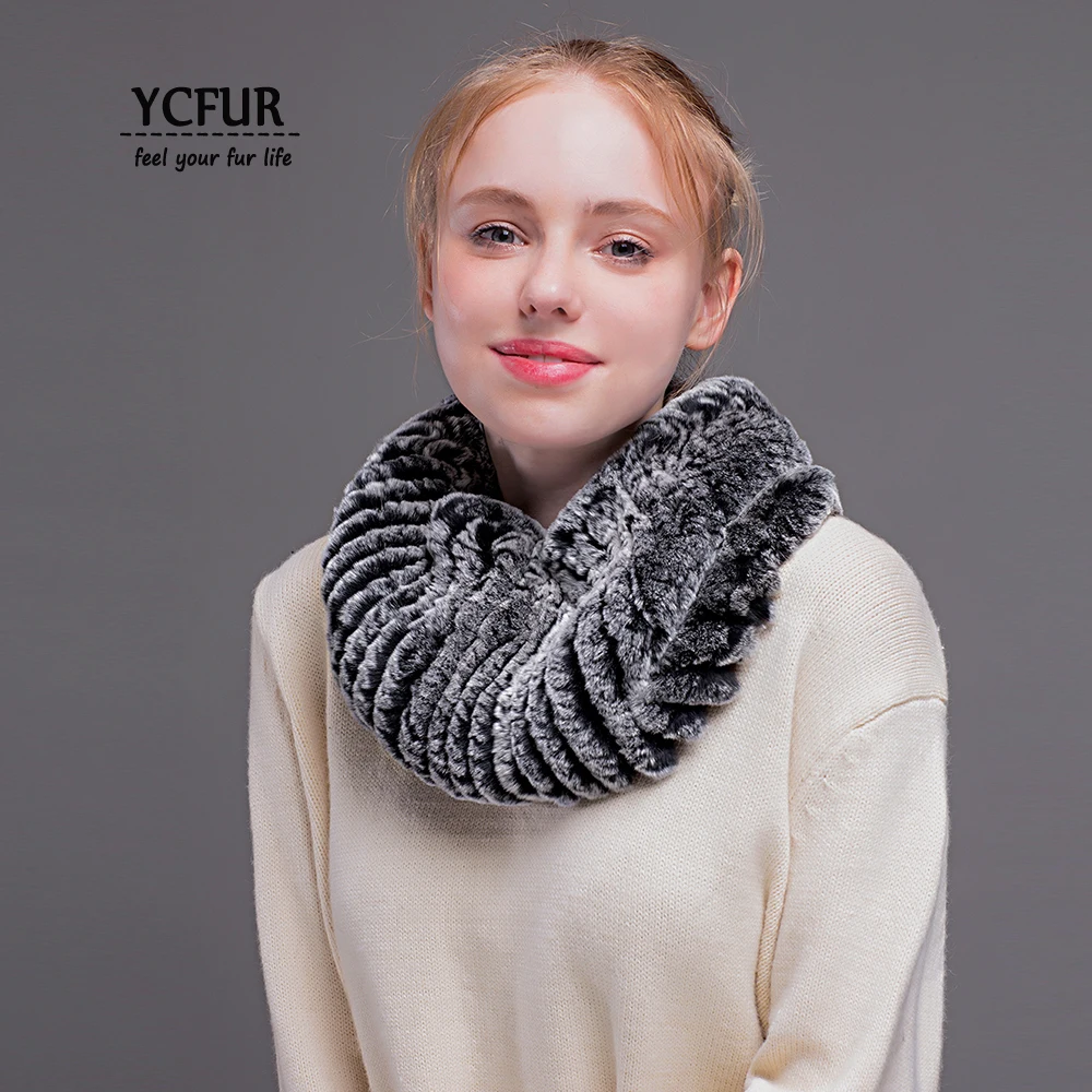 [YCFUR] Для женщин шею шарф зимние эластичные меха кролика рекса шарфы палантины женские мягкие кольцо шарф Для женщин