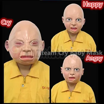 

Free shipping Party Cosplay Creepy Halloween Costume Prop Cry Baby Full Head Latex Rubber Masquerade Mask Funny Party Face Masks