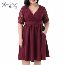 Nemidor женское Элегантное коктейльное платье трапециевидной формы с v-образным вырезом и коротким рукавом, винтажное платье размера плюс 9XL, вечерние платья миди с карманами
