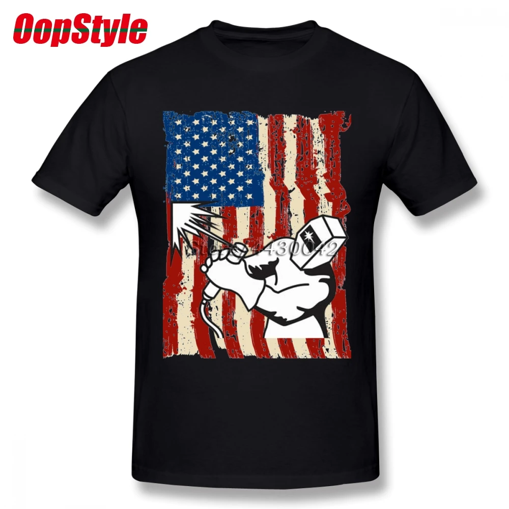 American Welder Flag T-shirt For Men Plus Size Cotton Team Tee Shirt 4XL 5XL 6XL Camiseta | Мужская одежда