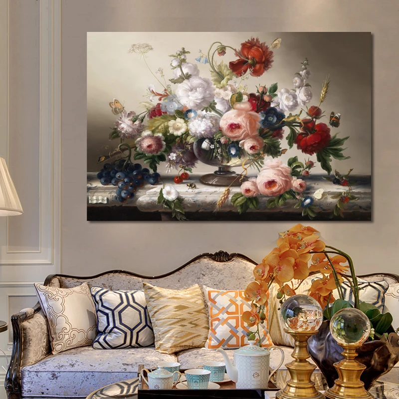 

Classic European Still Life Posters and Prints Wall Art Canvas Painting Flowers Arrangement Wall Pictures for Living Room Decor