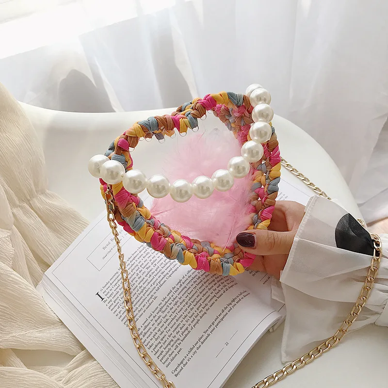 

Sweet Lady Pearl Mini Tote bag 2019 Summer New High Quality PVC Women's Designer Handbag Weaving Chain Shoulder Messenger bag