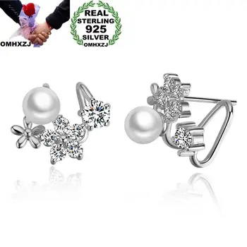 

OMHXZJ Wholesale Personality Fashion OL Woman Girl Wedding White Flower Pearl Zircon 30% Sterling Silver Hoop Earrings YE459