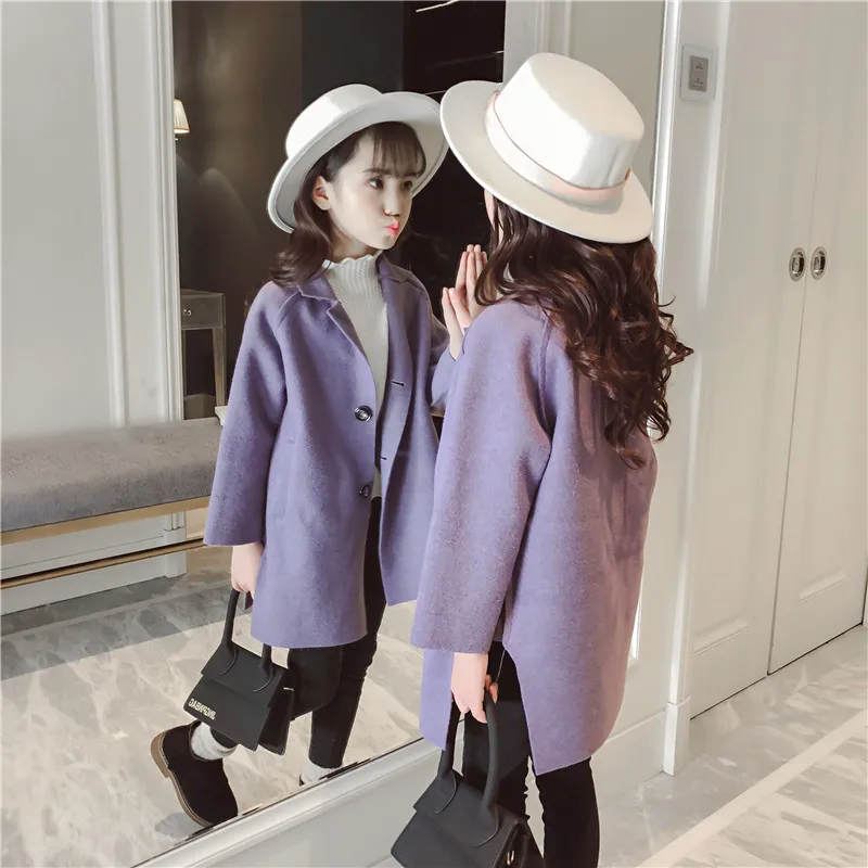 

2018 New Fashion Kids Girls Jackets Winter Warm Long Woolen Coat Brand Children Clothing Teenagers Solid Casual Jackets 10 12 13