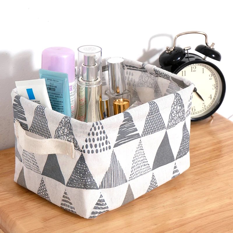 2PCs Waterproof Linen Office Storage Box Portable Pen Makeup Cosmetic Lipstick Sundries Basket Desktop Articles Organizer