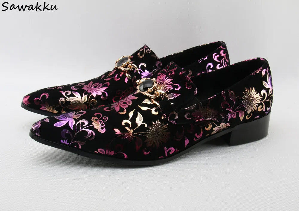 

Vintage Style Jacquard Men Loafers Black Men's Flats Wedding Dress Stage Shoes Florals Printed Leather Smoking Slip on Moccasins