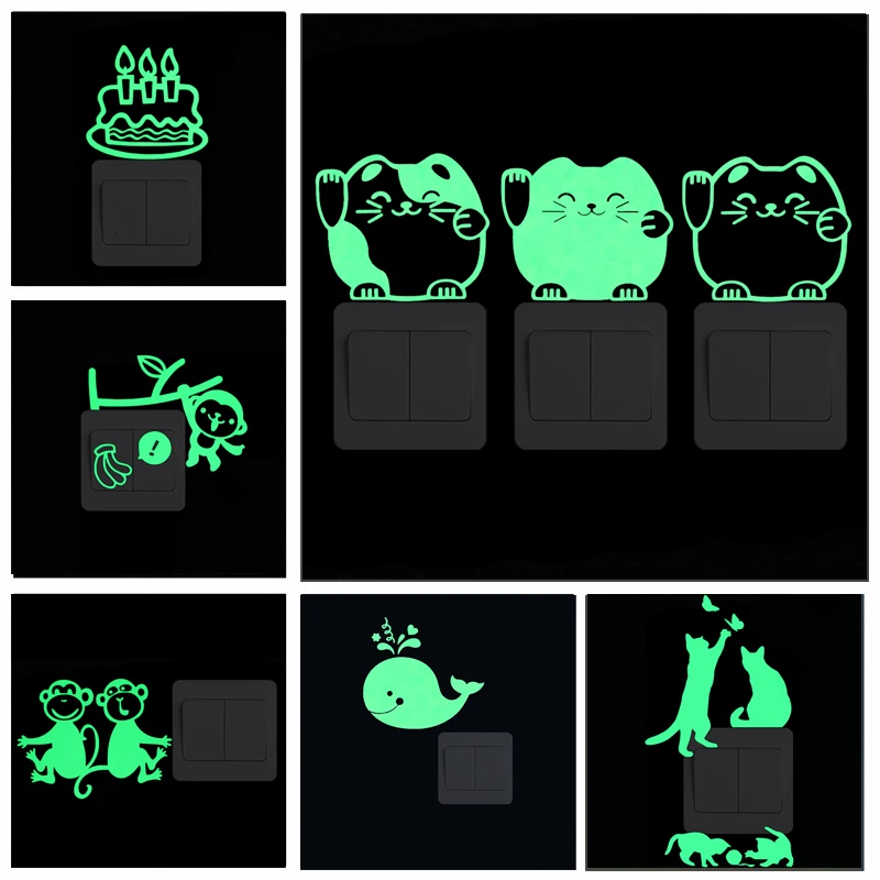 

Glow in the Dark Wall Sticker Cartoon Luminous Stars Moon Cat Butterfly Switch Sticker Decal for Kids Room Decoration Home Decor