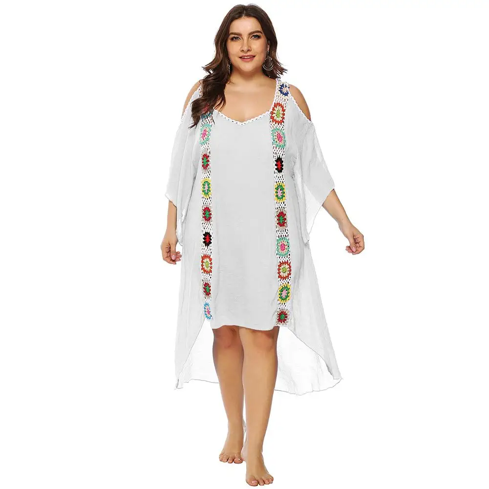 

Summer new large size women's hand hook stitching irregular strapless beach skirt bikini blouse