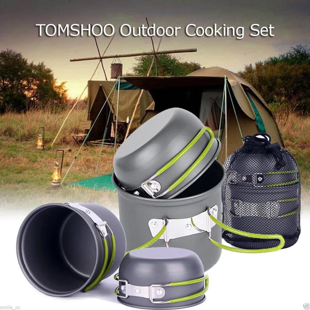 

4pcs/set portable Outdoor Tableware Camping Hiking traveling Cookware Cooking Picnic Bowl Pot Pan Set for 2-3 person+net bag