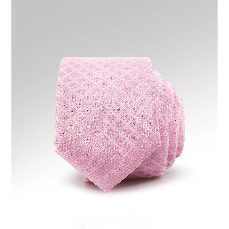 Fashion 5CM Slim Pink Ties for Men Silver Cord Shiny Jacquard Woven