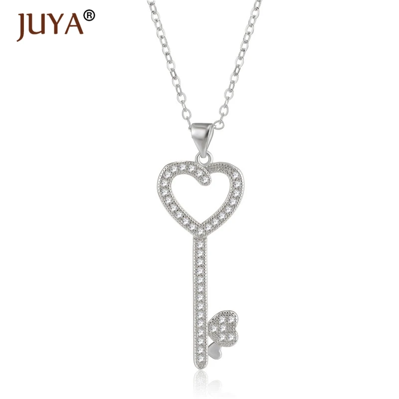 

Vintage fashion statement necklaces for women 2017 New Designer Jewelry Micro Pave Zircon Rhinestone Flower Key Charms Pendants