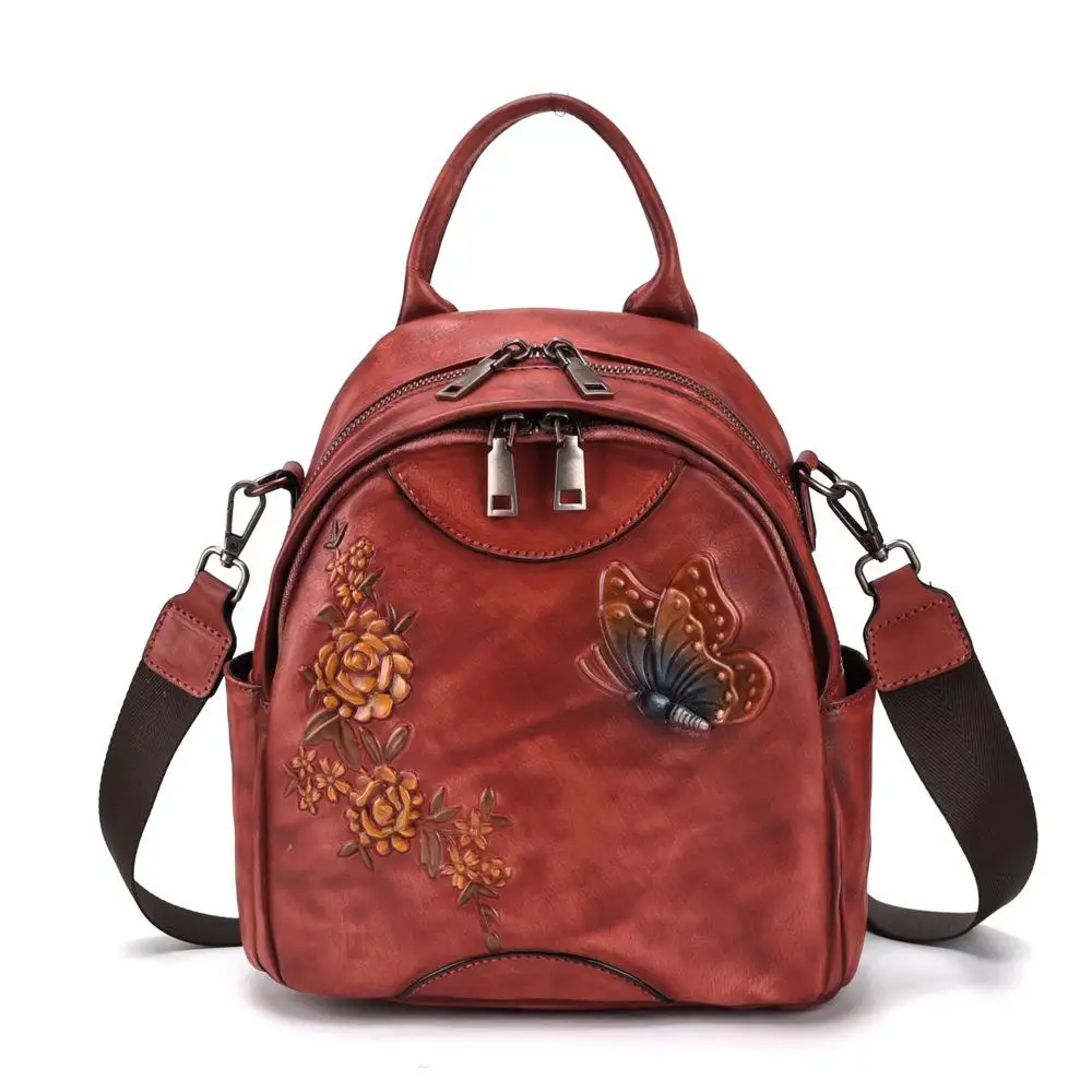 Новинка, женский многофункциональный рюкзак из натуральной кожи на молнии с мягкой ручкой и тисненым животным принтом, сумки на плечо, одноцветная сумка - Цвет: Красный