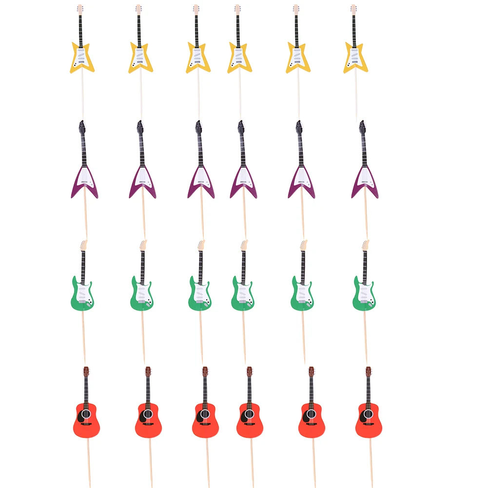

24pcs Children's Birthday Party Guitar Cake Decoration Insert Card Four Styles of Guitar Creative Cake Decaration Supplies