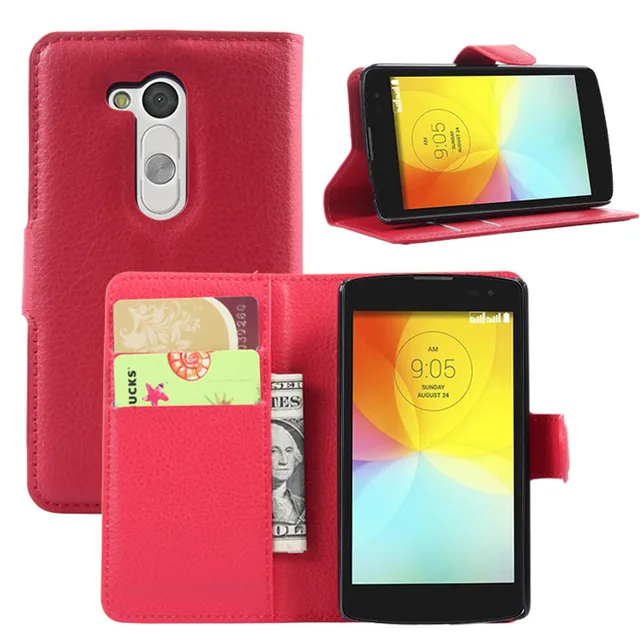 Best Offers Slim Luxury PU Litchi Leather Wallet Case Folio Cover With Stand Function For LG L Fino D295 LG L Fino Dual D290N LG L70+