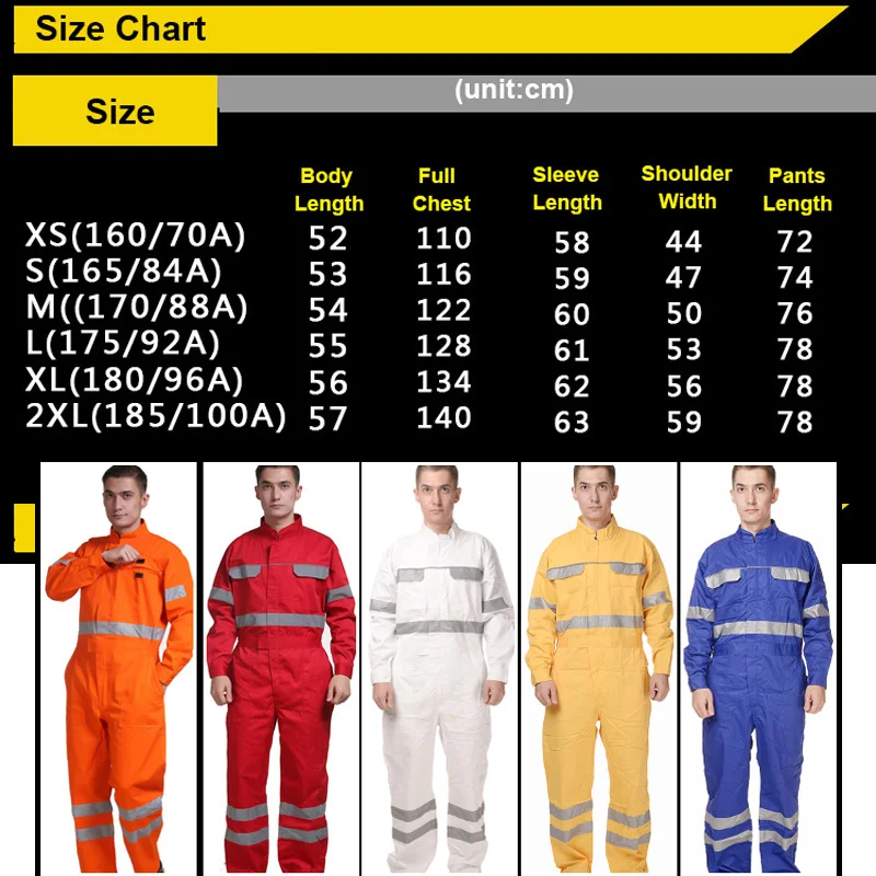 Хлопок оранжевый Рабочий Комбинезон для мужчин рабочая одежда Общая Механика Униформа со светоотражающей лентой