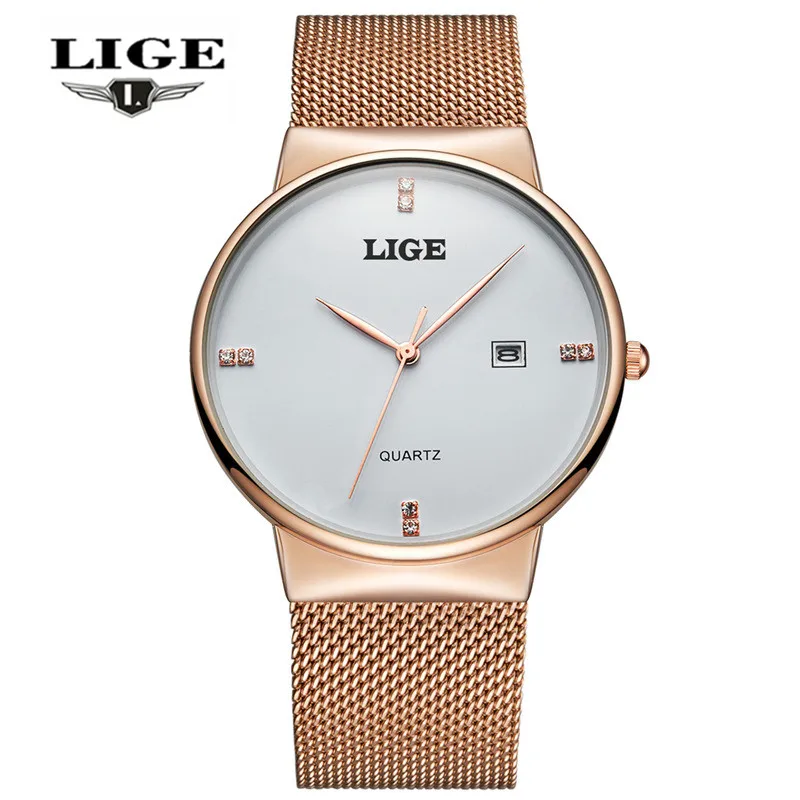 

LIGE Fashion top luxury brand Men's watches men Sport quartz-watch stainless steel mesh strap ultra thin clock relogio masculino