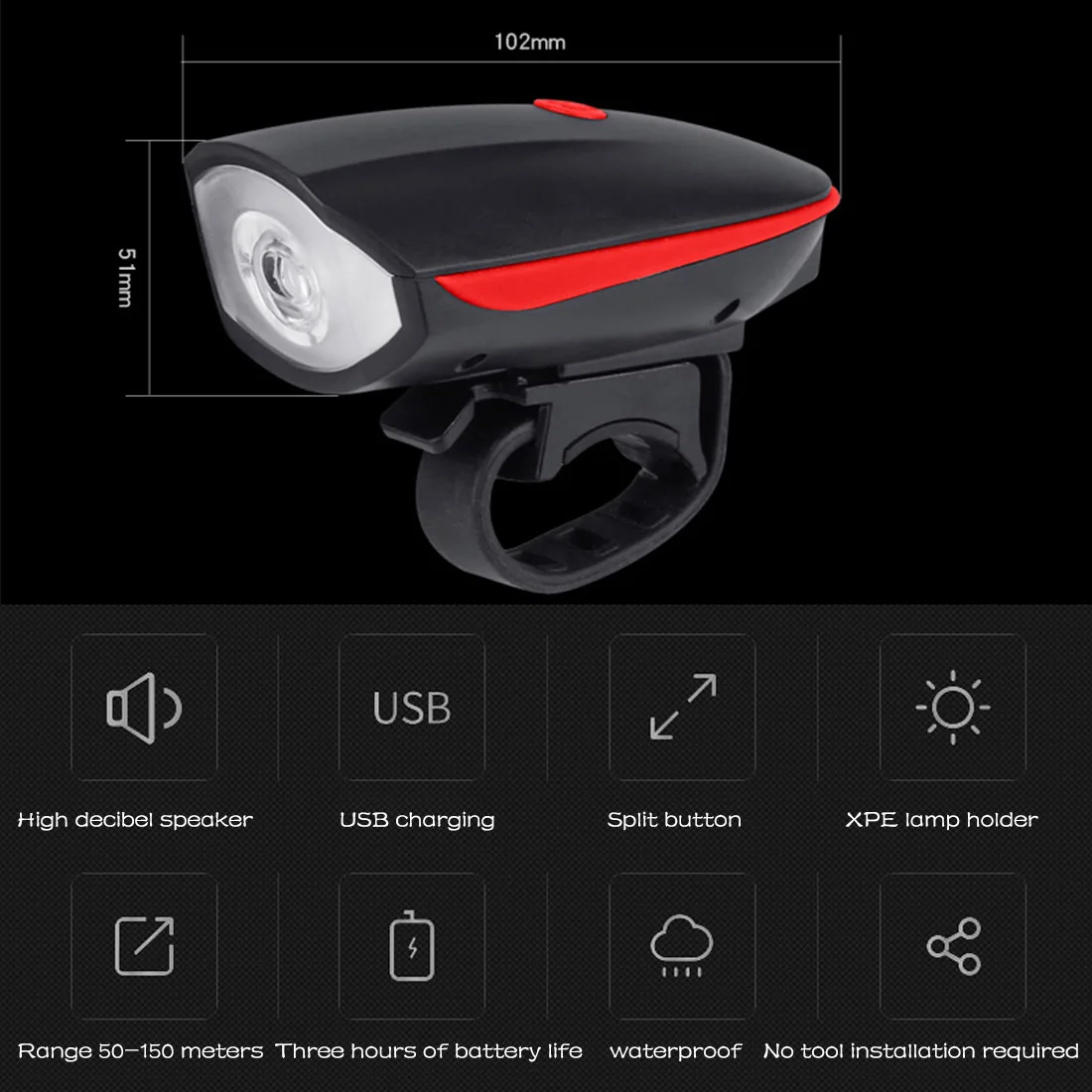 Clearance 120 db Bicycle Bell Electric Horn Light Headlight Bike Handlebar Ring Strong Loud Alarm Bell Multifunction Bike Bell Safety 11