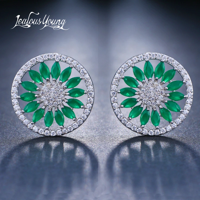 Роскошные зеленые круглые циркониевые серьги-гвоздики для женщин, инкрустация маркиза, модные серьги, круглые ювелирные изделия для невесты, подарок, Kupe AE589