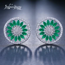 Роскошные зеленые круглые циркониевые серьги-гвоздики для женщин, инкрустация маркиза, модные серьги, круглые ювелирные изделия для невесты, подарок, Kupe AE589