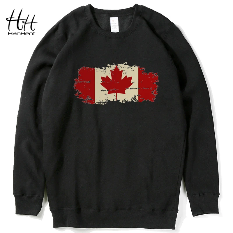 HanHent Fleece O neck Hoodies Men Canadian Flag Maple Leaf New Brand