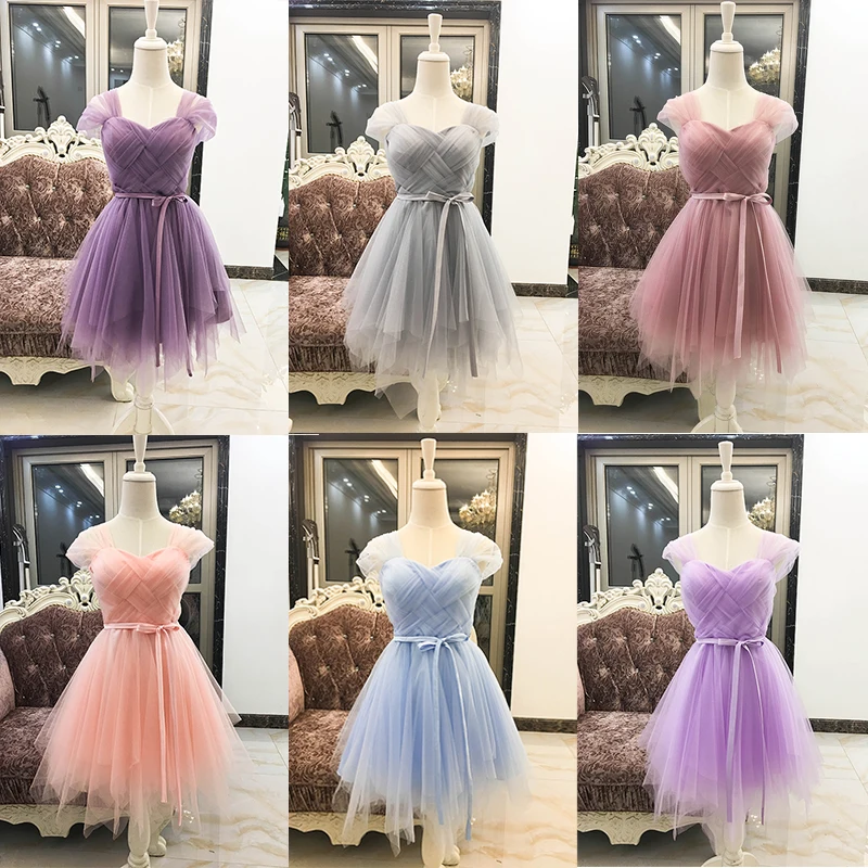 

Bridesmaid Dresses Short Dress Short Sleeves Criss-Cross Ball Gown Mini Dress wedding Party Prom Dress Elegant Elastic Back