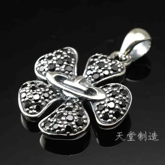 

925 silver black Zircon Flowers pendant
