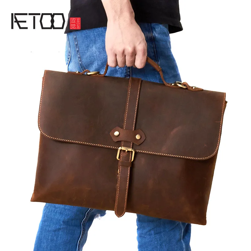 Мужской кожаный портфель AETOO в европейском и американском стиле деловая сумка