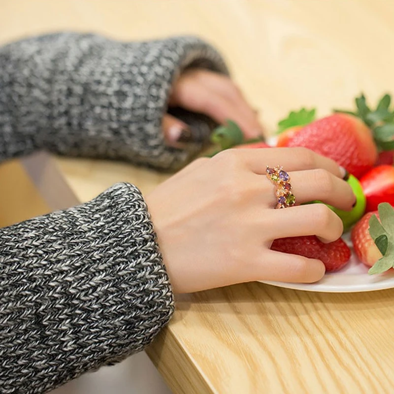 Colorful Rhinestone Ring Hypoallergenic Copper Rose Gold Engagement Wedding Rings for Women