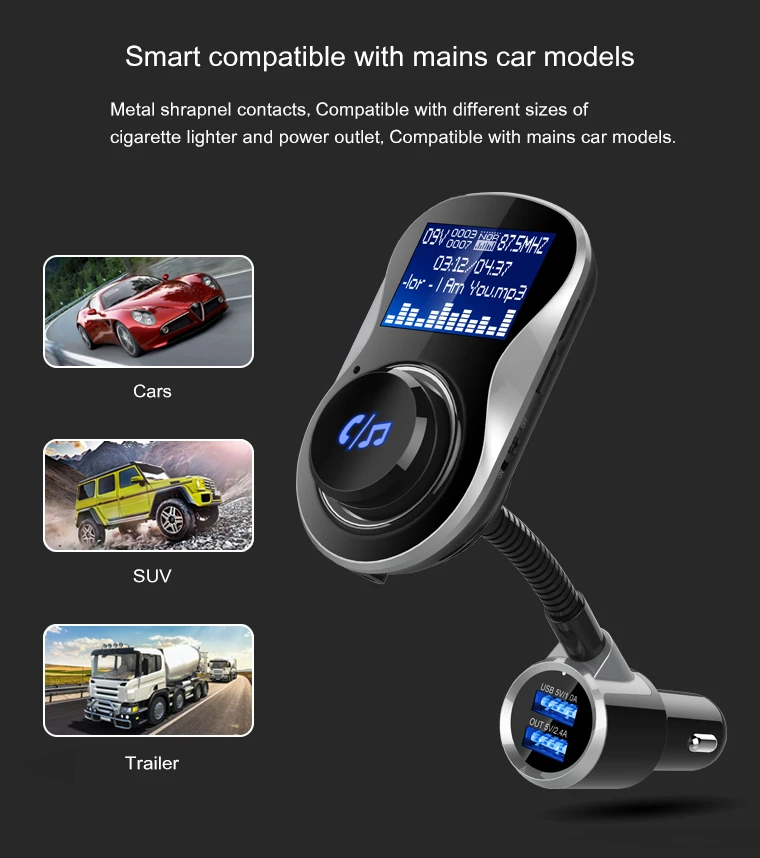 Yasokro FM модулятор передатчик автомобильного аудио MP3 плеер Bluetooth Handsfree Car Kit с 3.1A Quick Charge Dual USB Автомобильное Зарядное устройство