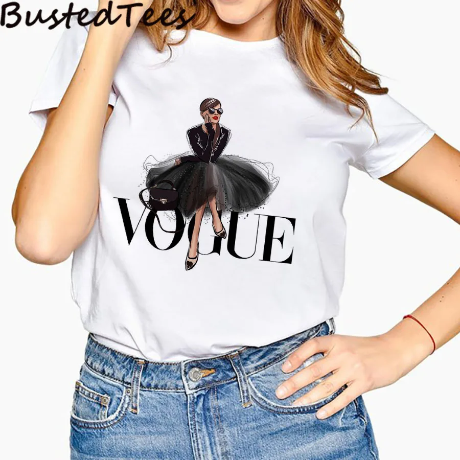 

2019 BUSTED Newest 90s Women VOGUE Print Short Sleeve T-shirt Summer Cotton Soft Tops Harajuku Kawaii Graphic Tees Women Vintage