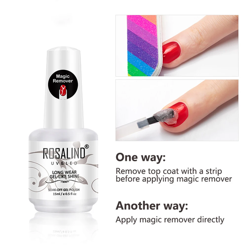 ROSALIND Nail Gel Polish Magic Remover For Manicure Fast Clean Within 2-3 MINS UV Gel Nail Polish Remove Base Top Coat Soak Off