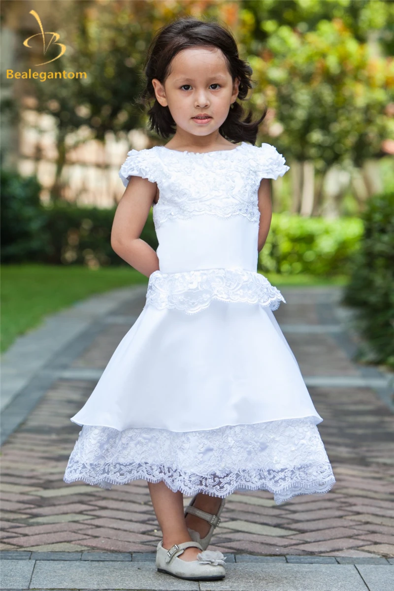 Bealegantom/Новинка 2019 года; кружевное платье трапециевидной формы с цветочным узором для девочек; сатиновое платье с бантом для девочек; Пышное