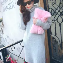 Для женщин Водолазка куница бархат утолщение свободный свитер пуловер placketing средней длины основной кашемир jn094