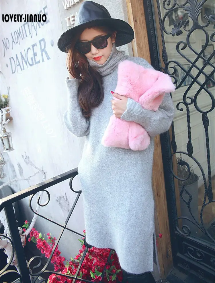 

Women's turtleneck marten velvet thickening loose sweater pullover placketing medium-long basic cashmere Free shipping JN094