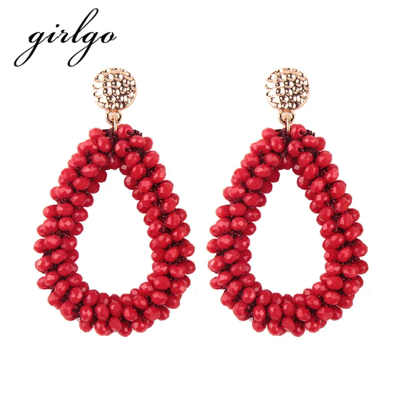 

Best lady Multicolored Beads Trendy Bohemian Drop Earrings Geometric Statement Earrings Women Wedding Jewelry Fashion Wholesale