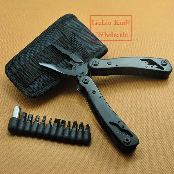 

Outdoor Survival Stainless Steel 440c black Multi Tool Plier Portable Compact Knives outdoor tools with 10 bits