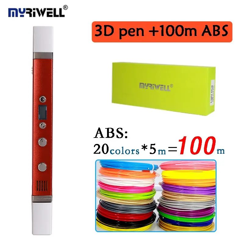 

Free shipping myriwell generation third 3D PEN with usb cable temperature display screen 20 pcs ABS filament DIY drawing toy