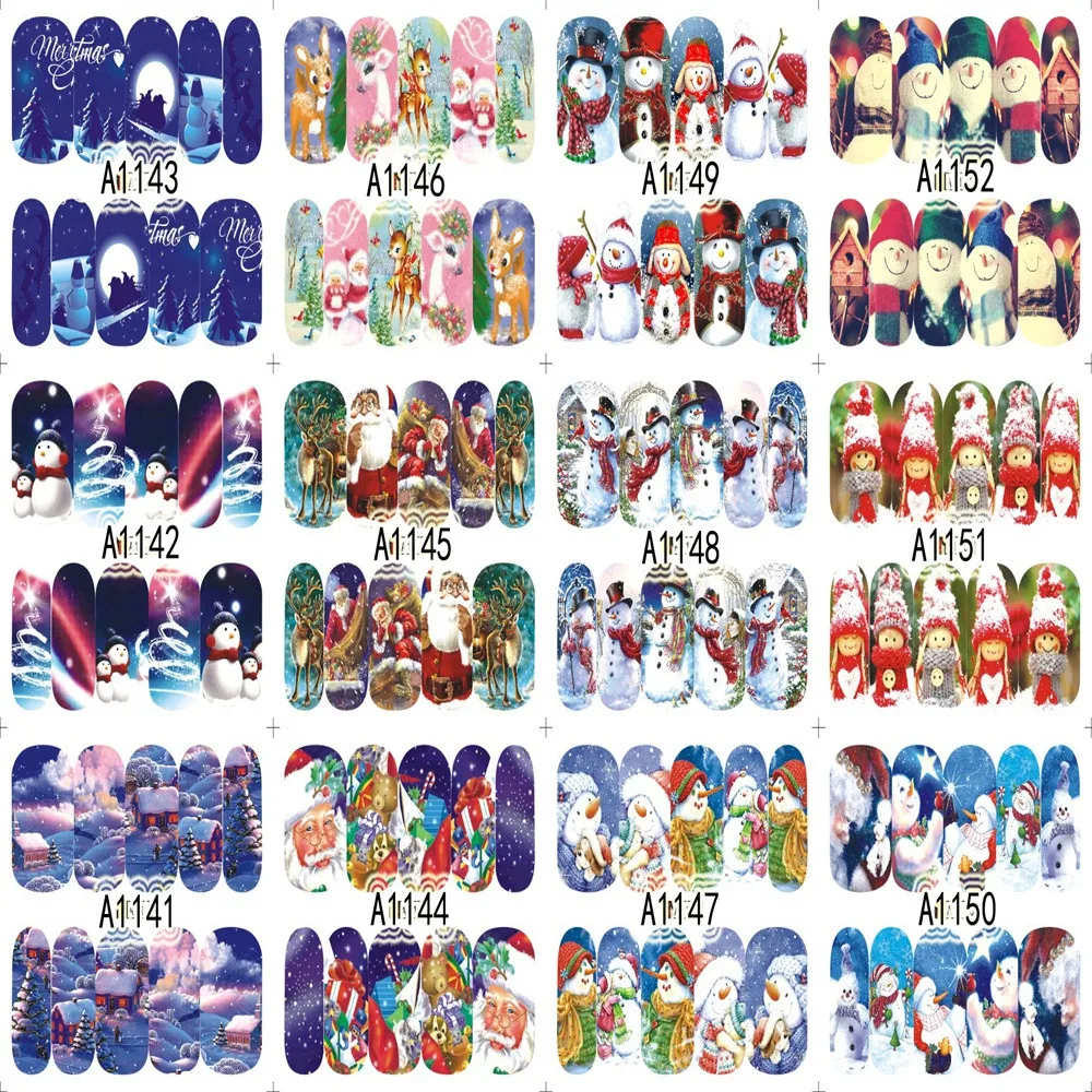 

12 Christmas Patterns Water Decals Nail Art Transfer Stickers Big Sheet Manicure Decoration cute stickers