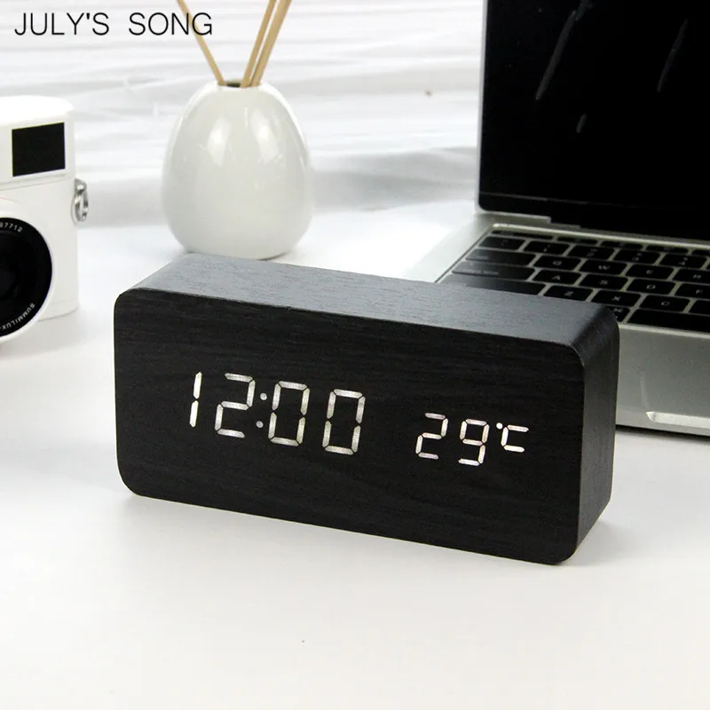 JULY'S SONG светодиодный Деревянный цифровой будильник Ночной светильник светодиодный дисплей температуры настольные часы настольные электронные часы Despertador